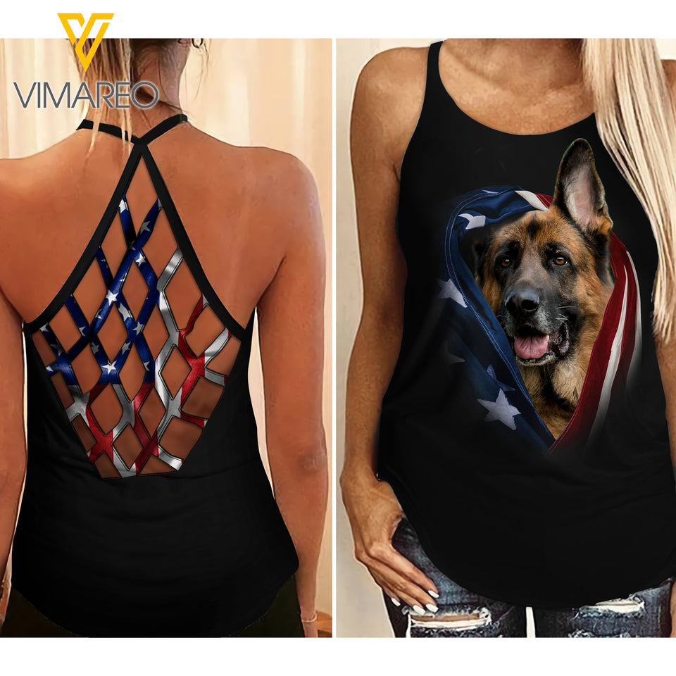 GERMAN SHEPHERD Criss-Cross Open Back Camisole Tank Top TMTL FLAG