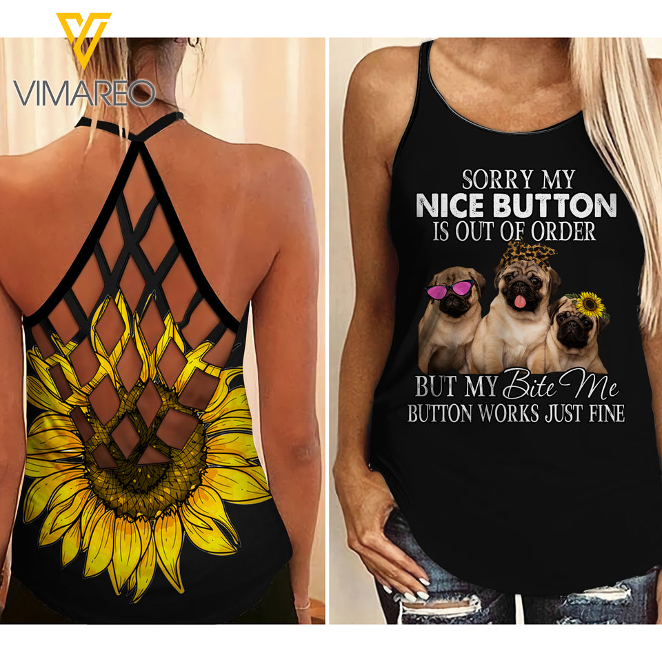 PUG DOG CRISS-CROSS TANK TOP