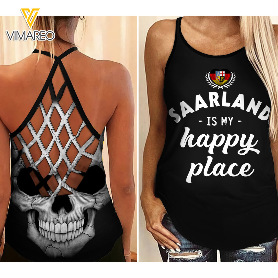 PHN Saarland Is My Happy Place Criss-Cross Open Back Camisole Tank Top SEP-MA25