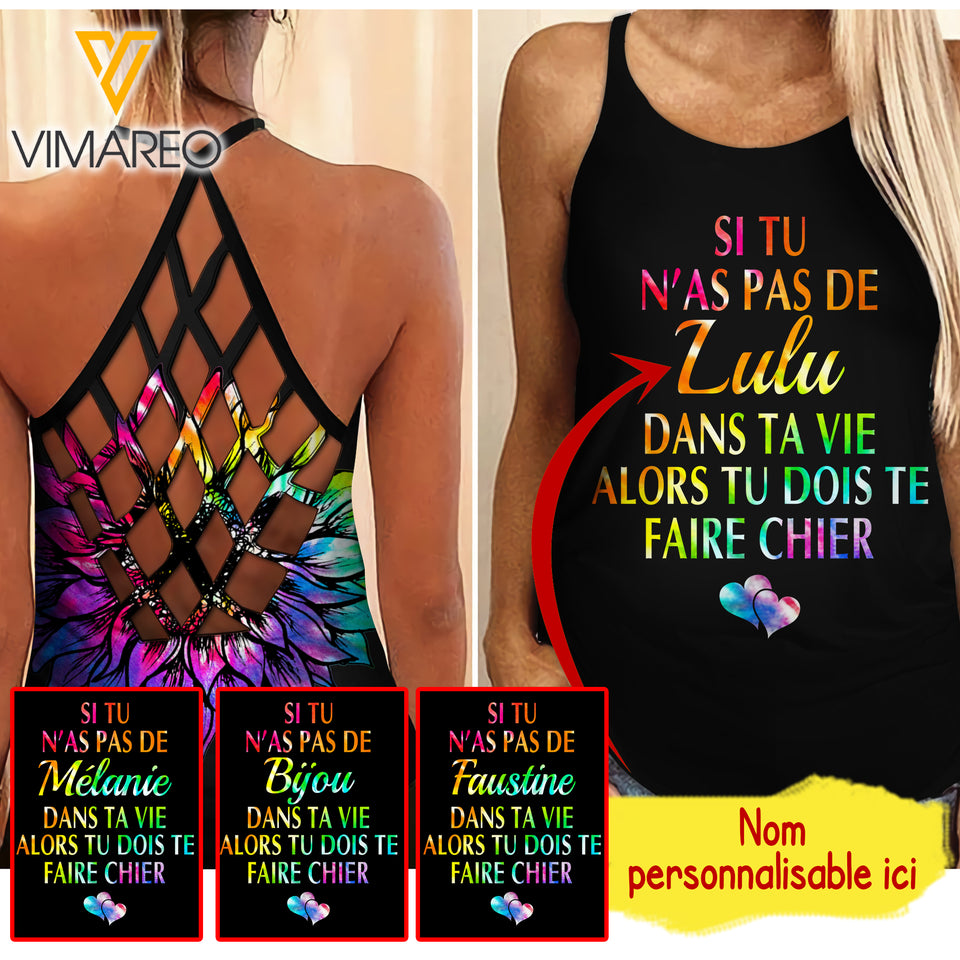SI TU N'AS PAS DE (PRÉNOM PERSONNALISABLE) Criss-Cross Open Back Camisole Tank Top JUL-MA13