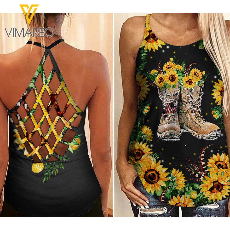 VETERAN SUNFLOWER CRISS-CROSS OPEN BACK CAMISOLE TANK TOP