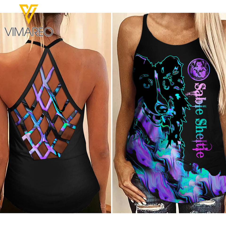 Sable Sheltie Criss-Cross Open Back Camisole Tank Top YYAA1
