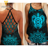 PHN Turtle Mandala Criss-Cross Open Back Camisole Tank Top APR-MA15