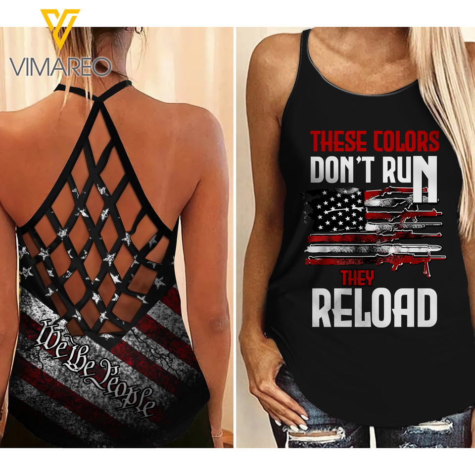 USA Flag girl Criss-Cross Open Back Camisole Tank Top 1404NGBA