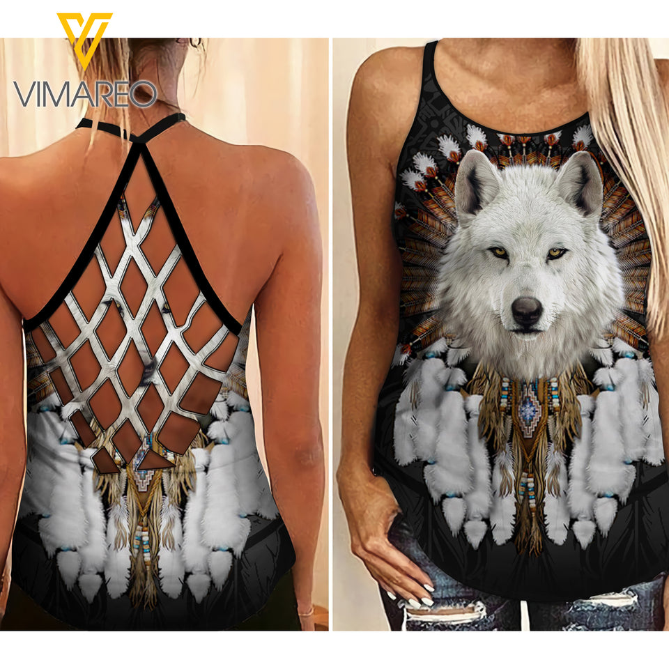 PHN Native American Criss-Cross Open Back Camisole Tank Top Legging MAR-MA29