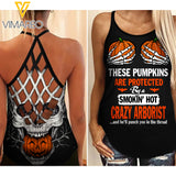 These Pumpkins Are Protected By a Smokin' Hot Crazy Arborist Criss-Cross Open Back Camisole Tank Top SEP-MA08