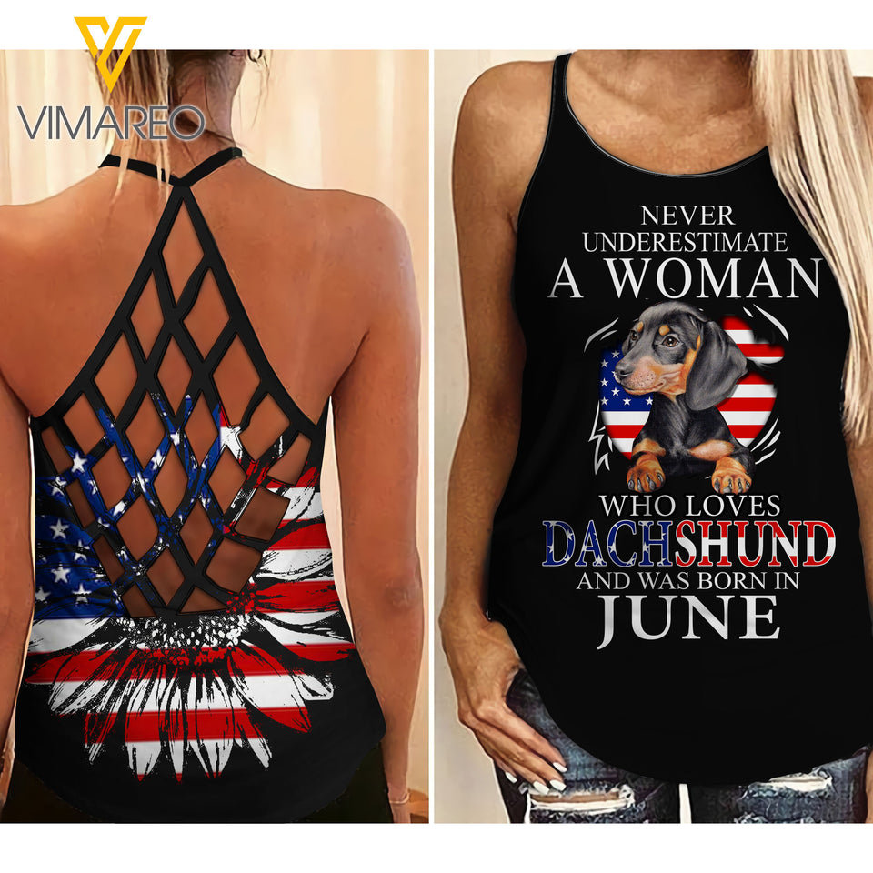 DACHSHUND DOG CRISS-CROSS OPEN BACK CAMISOLE TANK TOP