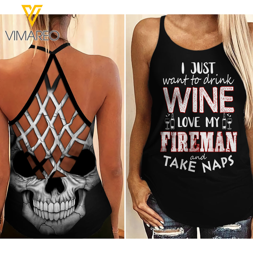 fireman WIFE Criss-Cross Open Back Camisole Tank Top