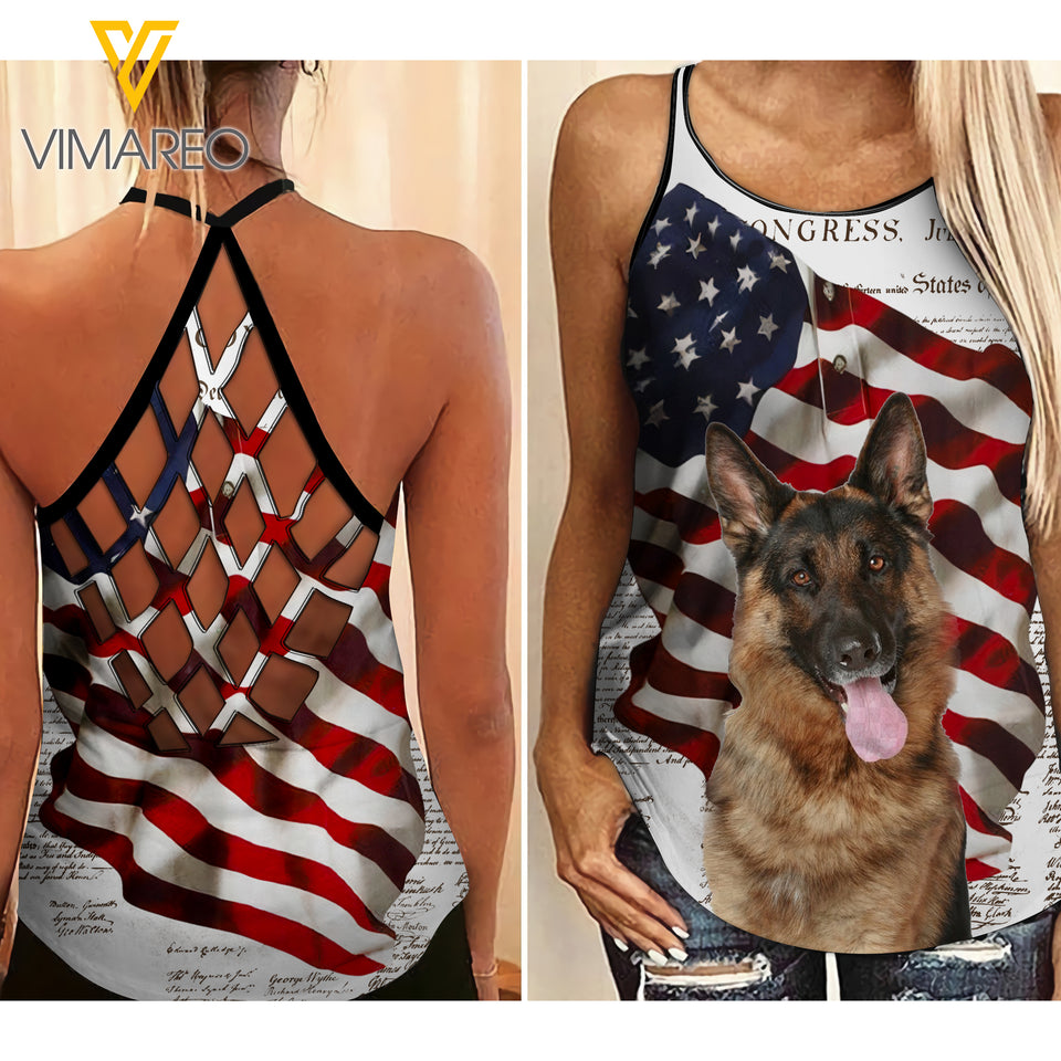 German Shepherd Dog Criss-Cross Open Back Camisole Tank Top APR-MA27