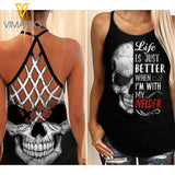 welder WIFE Criss-Cross Open Back Camisole Tank Top