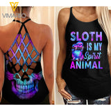 Sloth Skull Hippie Criss-Cross Open Back Camisole Tank Top