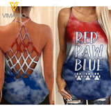 RED PAW BLUE TIE DYE USA FLAG CRISS-CROSS TANK TOP