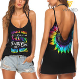 August Girl with Tattoos V Neck Halter Strap Backless Cami Tank Top