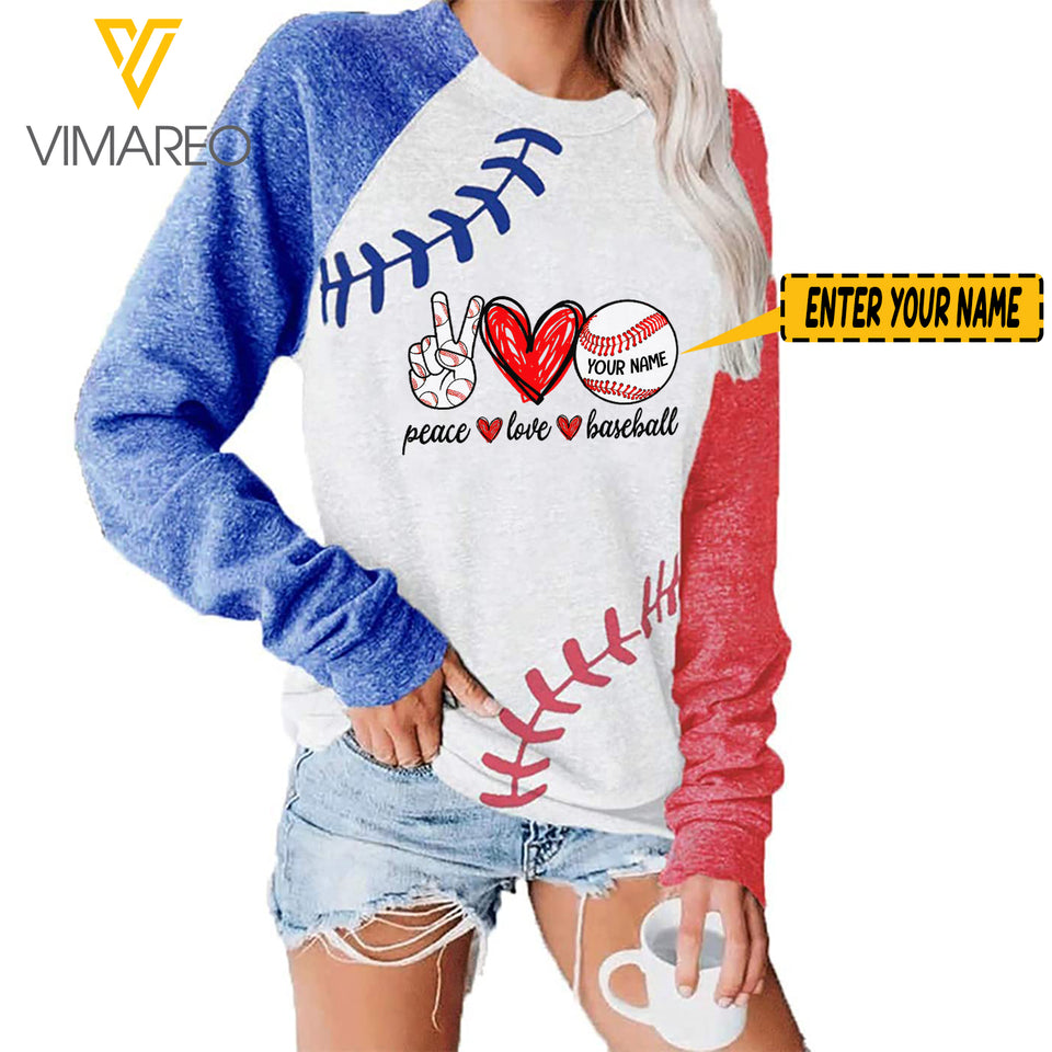 PERSONALIZED Peace Love Baseball LONG SLEEVE TSHIRT QTHC1603