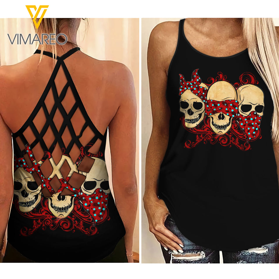 Skull girl Criss-Cross Open Back Camisole Tank Top