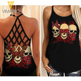 Skull girl Criss-Cross Open Back Camisole Tank Top