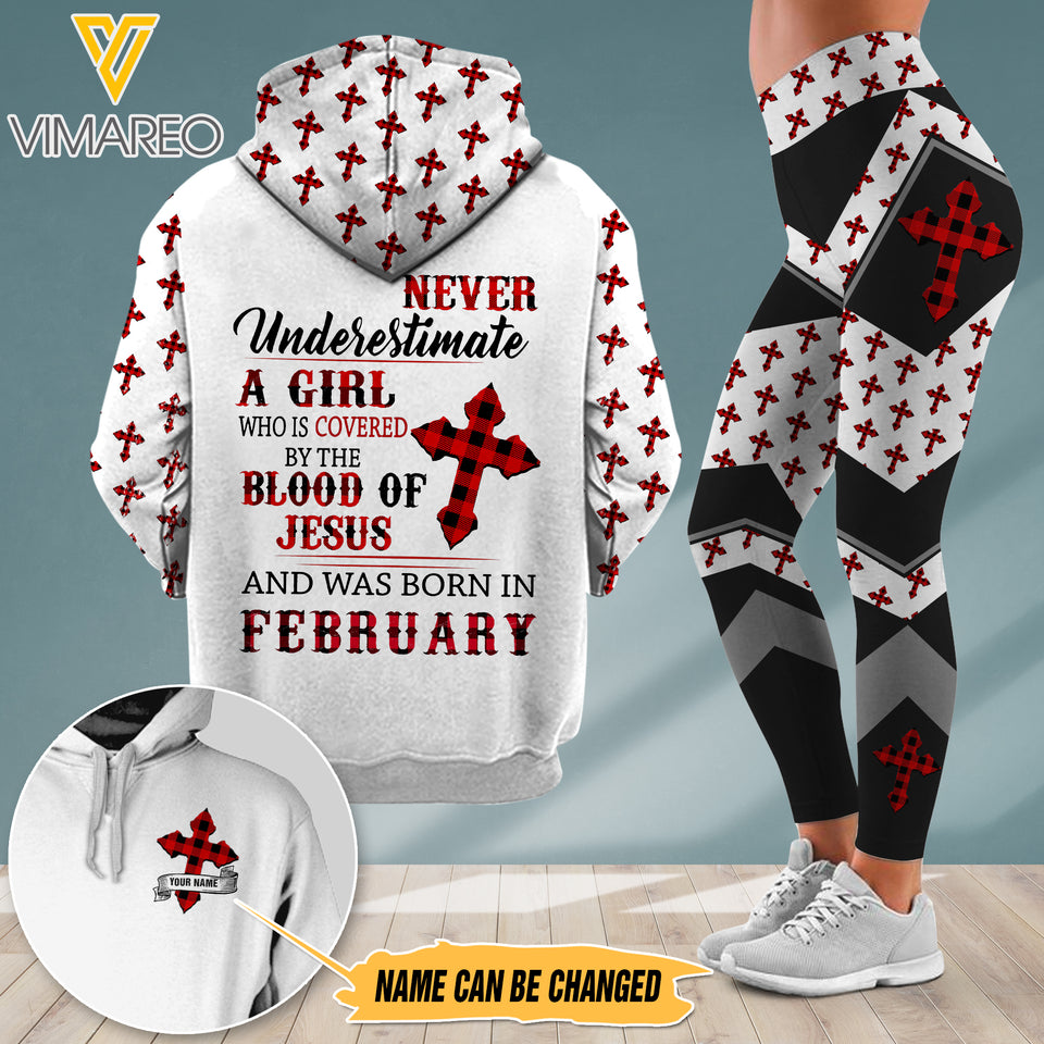 PERSONALIZED BLOOD OF JESUS FEBRUARY GIRL  COMBO HOODIE + LEGGING 3D
