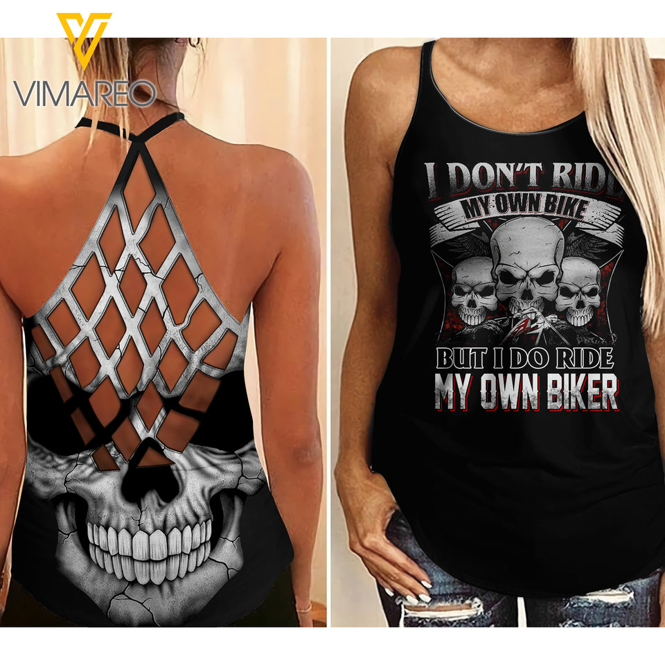 I don't ride... biker Criss-Cross Open Back Camisole Tank Top
