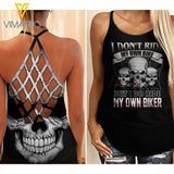 I don't ride... biker Criss-Cross Open Back Camisole Tank Top