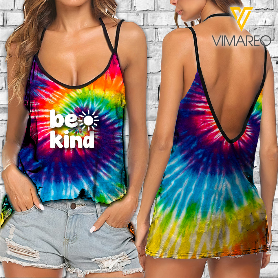 Be Kind V Neck Halter Strap Backless Cami Tank Top Tie Dye