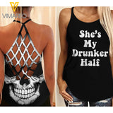 My Drunker half Criss-Cross Open Back Camisole Tank Top