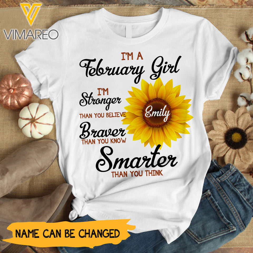 PERSONALIZED FEBRUARY GIRL SUNFLOWER TSHIRT QTDT3012