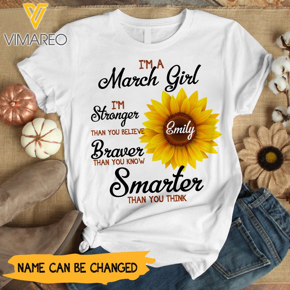 PERSONALIZED MARCH GIRL SUNFLOWER TSHIRT QTDT3012