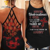 Never underestimate August girt with tattoos Criss-Cross Open Back Camisole Tank Top
