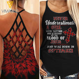 Never underestimate September girt with tattoos Criss-Cross Open Back Camisole Tank Top