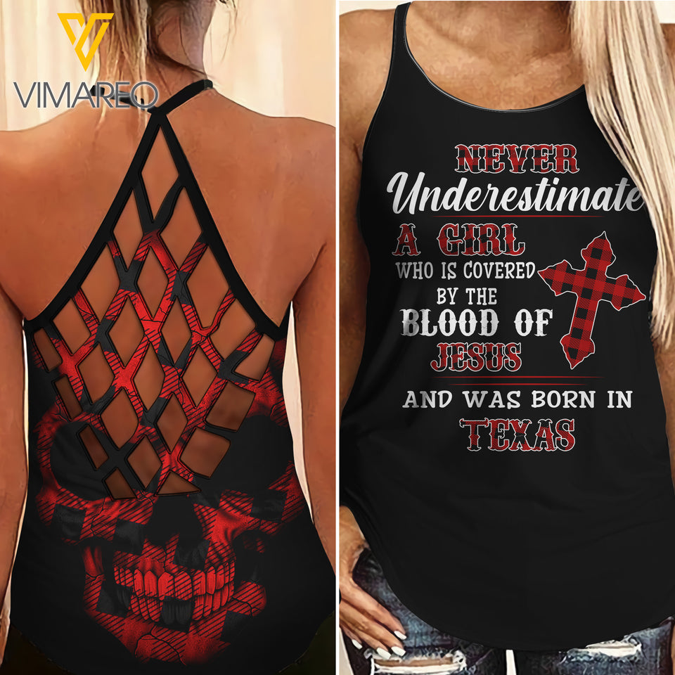 Never underestimate Texas Girl Criss-Cross Open Back Camisole Tank Top