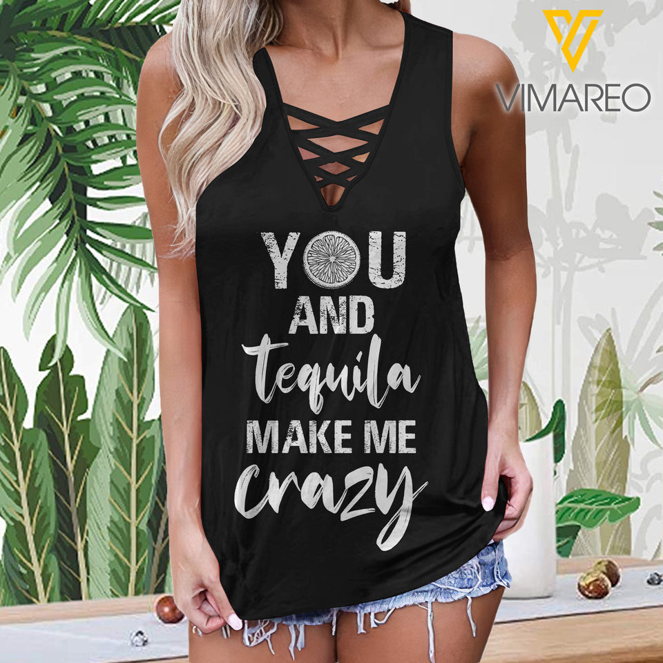 You and Tequila make me crazy Women’s Summer Sleeveless Criss Cross Casual Tank Tops