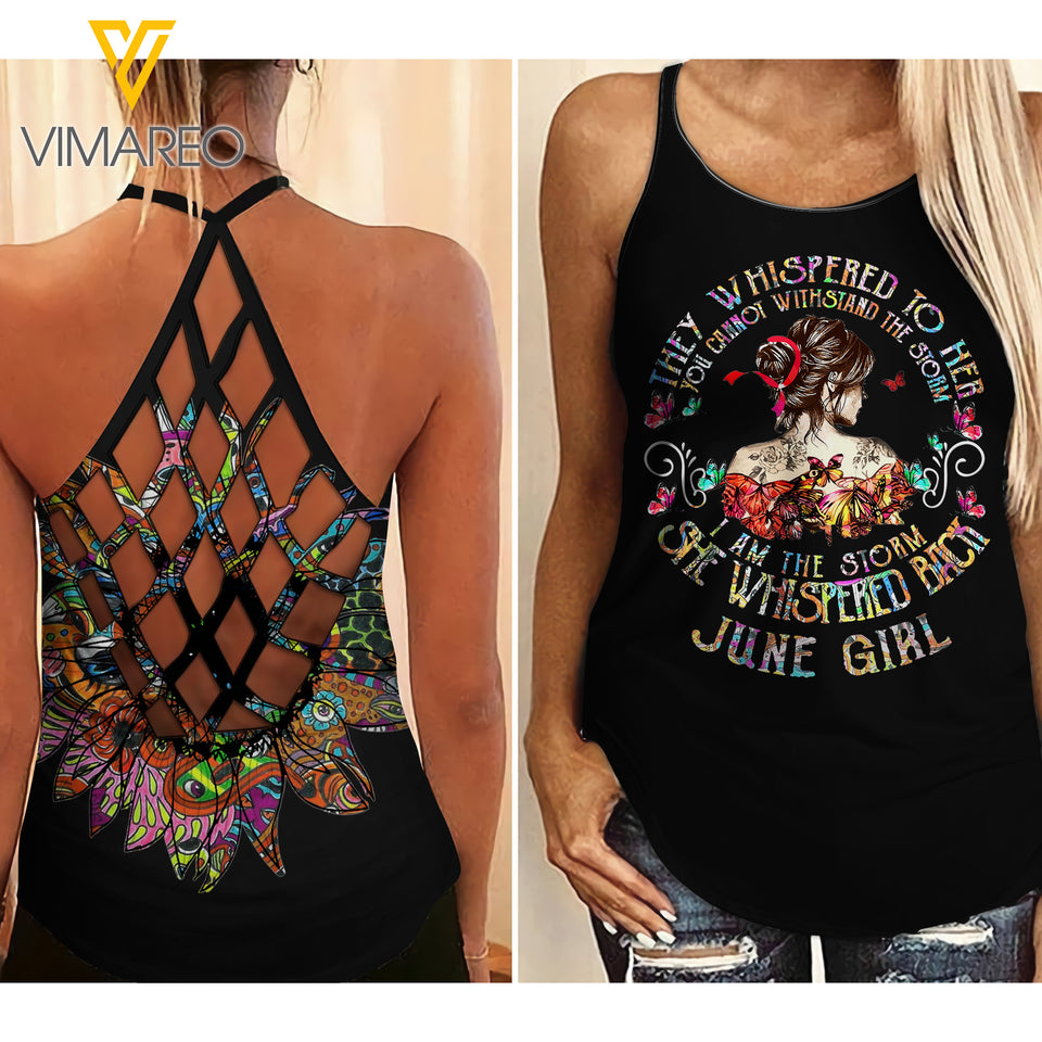 June girl Criss-Cross Open Back Camisole Tank Top Legging WHIS