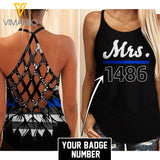 Custom Thin Blue Line Criss-Cross Open Back Camisole Tank Top SU