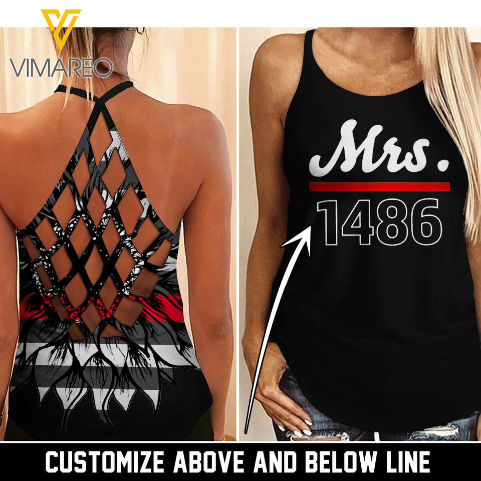 Custom Thin Red Line Criss-Cross Open Back Camisole Tank Top SU