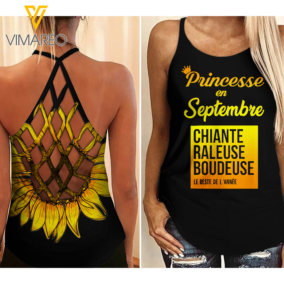 Princesse en Septembre Criss-Cross Open Back Camisole Tank Top