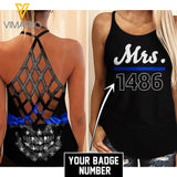 CUSTOM THIN BLUE LINE Criss-Cross Open Back Camisole Tank Top SK