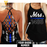 CUSTOM THIN BLUE LINE Criss-Cross Open Back Camisole Tank Top SK
