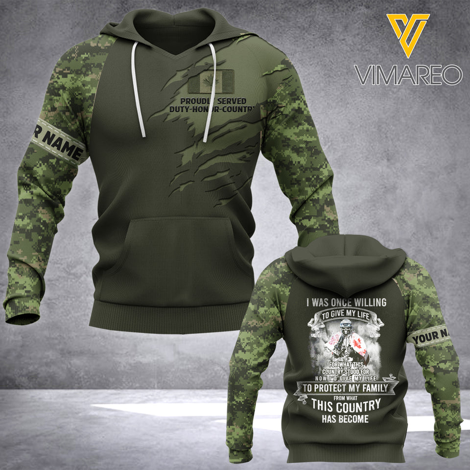 PERSONALIZED Canadian Army 3D Hoodie, Tshirt PRINTED QTHC1703