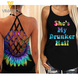 My Drunker half Criss-Cross Open Back Camisole Tank Top