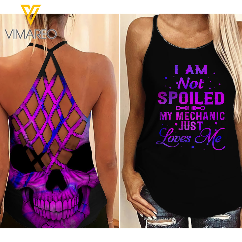 My Mechanic just love me Criss-Cross Open Back Camisole Tank Top