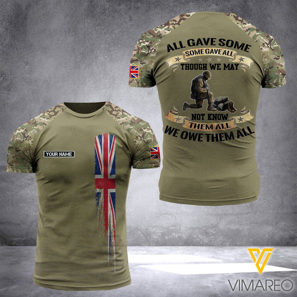 BRITISH ARMY CUSTOMIZE T SHIRT 3D PRINTED TL103