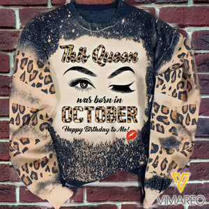 THIS QUEEN WAS BORN IN OCTOBER BLEACHED SWEATSHIRT PRINTED TNTQ2109