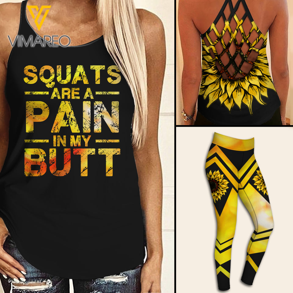 SQUAT GIRL CRISS-CROSS TANK TOP LEGGING SUNFLOWER