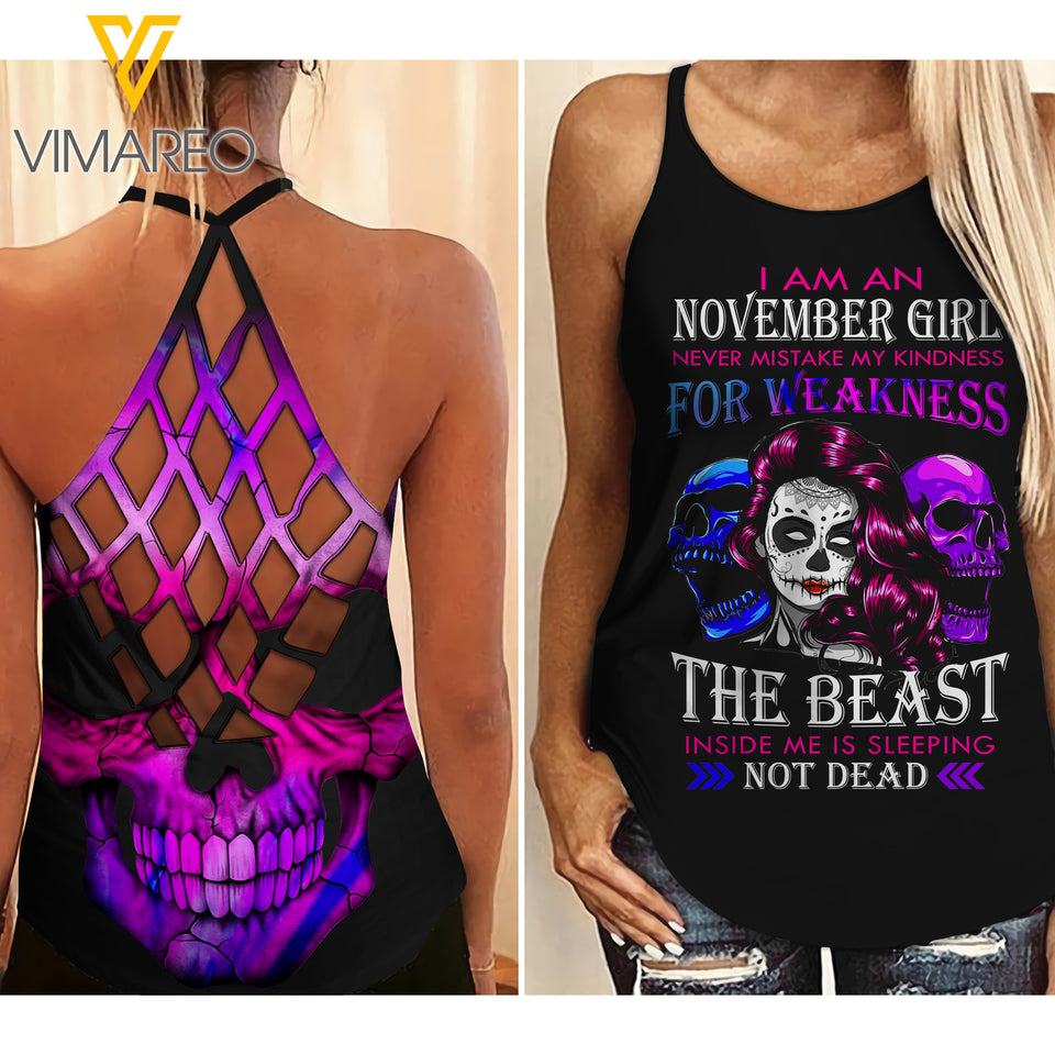 November Girl Never Mistake My Kindness For Weakness Criss-Cross Open Back Camisole Tank Top SEP-LN06