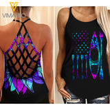KAYAKING TIE DYE SUNFLOWER CRISS-CROSS TANK TOP