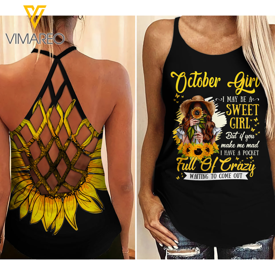 OCTOBER SWEET CRAZY GIRL CRISS-CROSS TANK TOP SUNFLOWER