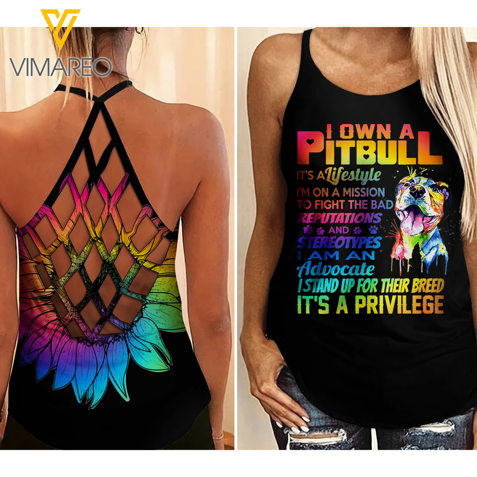 Pitbull Sunflower Criss-Cross Open Back Camisole Tank Top