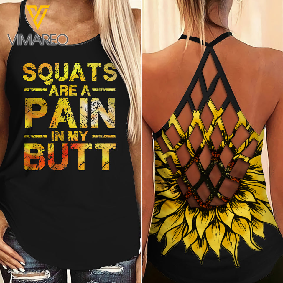 SQUAT GIRL CRISS-CROSS TANK TOP LEGGING SUNFLOWER