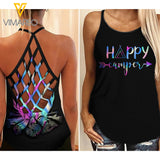 HAPPY CAMPER CRISS-CROSS TANK TOP CAMPING GIRL