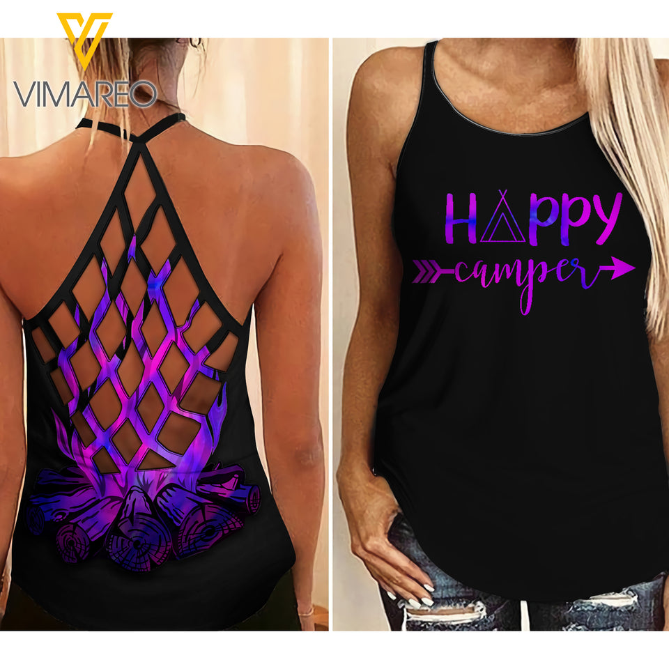 HAPPY CAMPER CRISS-CROSS TANK TOP CAMPING GIRL